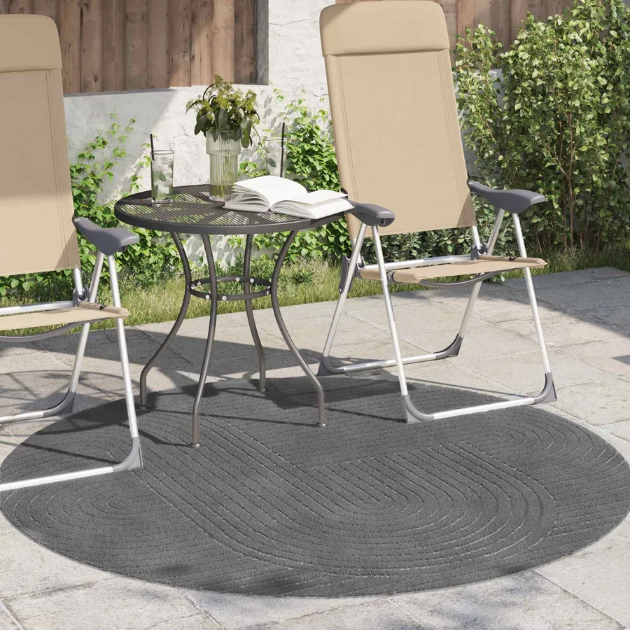 Tapis de surface Rond PALMERAS Anthracite Ø 120 CM Polyester - 3