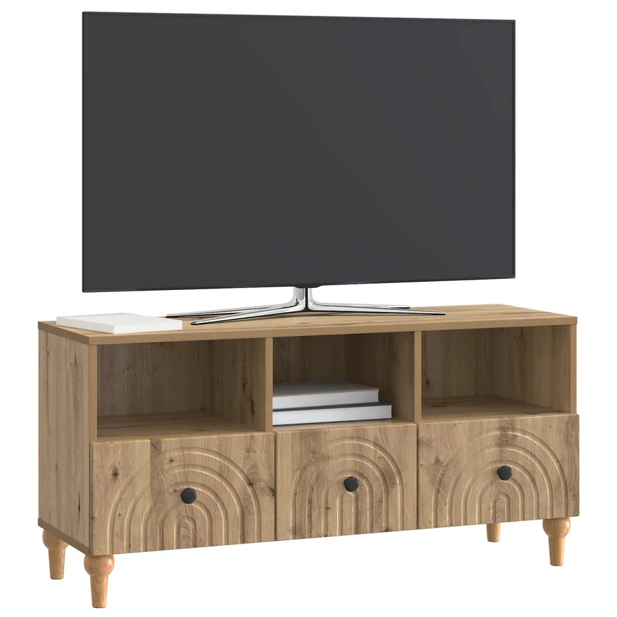 Meuble TV 102 x 34,5 x 50 cm Chêne Artisanal Bois d’ingénierie - 3