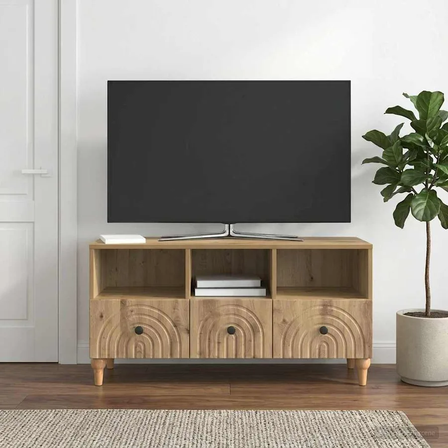 Meuble TV 102 x 34,5 x 50 cm Chêne Artisanal Bois d’ingénierie - 4