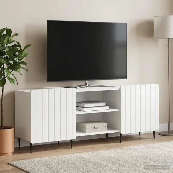Meuble TV Blanc brillant 150 x 31 x 52 cm Bois d'ingénierie