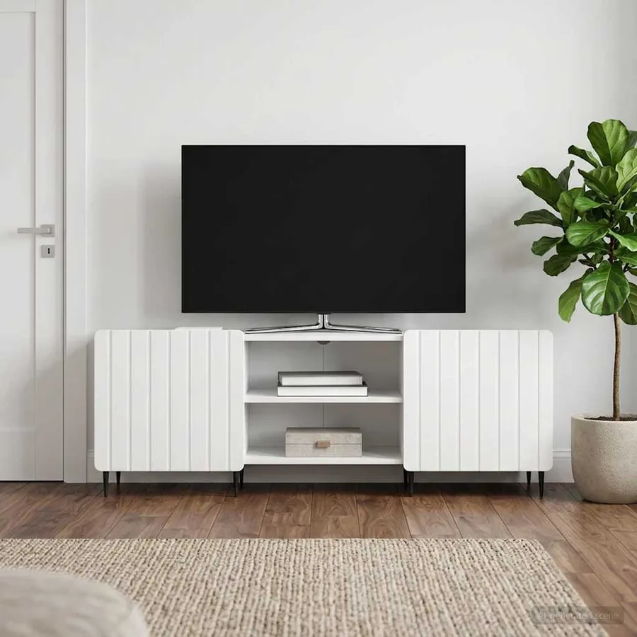 Meuble TV Blanc brillant 150 x 31 x 52 cm Bois d'ingénierie - 4