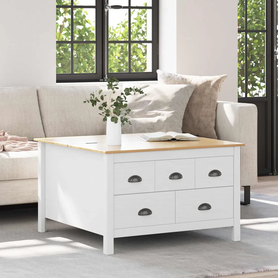 Table basse HILL Blanc et marron miel 79,5 x 79,5 x 49 cm