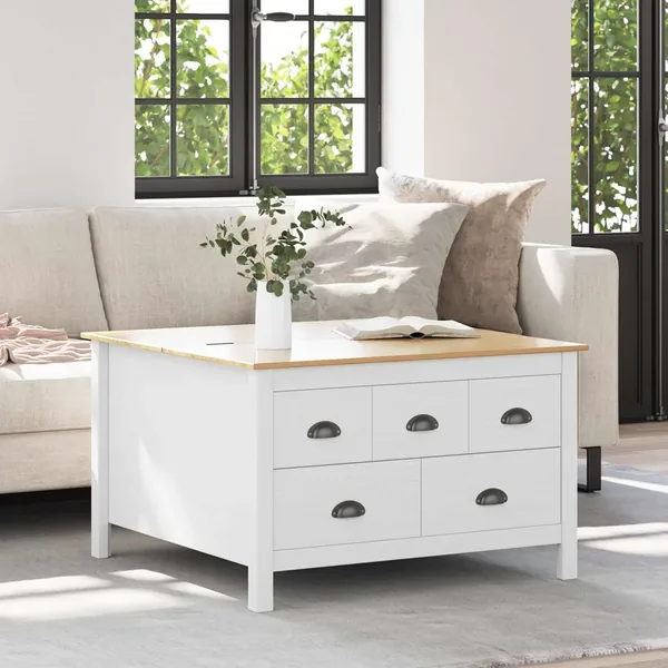 Table basse HILL Blanc et marron miel 79,5 x 79,5 x 49 cm