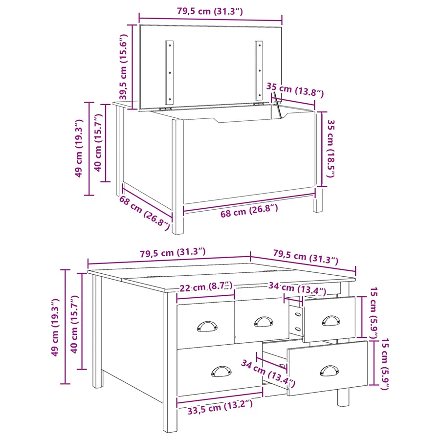 Table basse HILL Blanc et marron miel 79,5 x 79,5 x 49 cm - 11