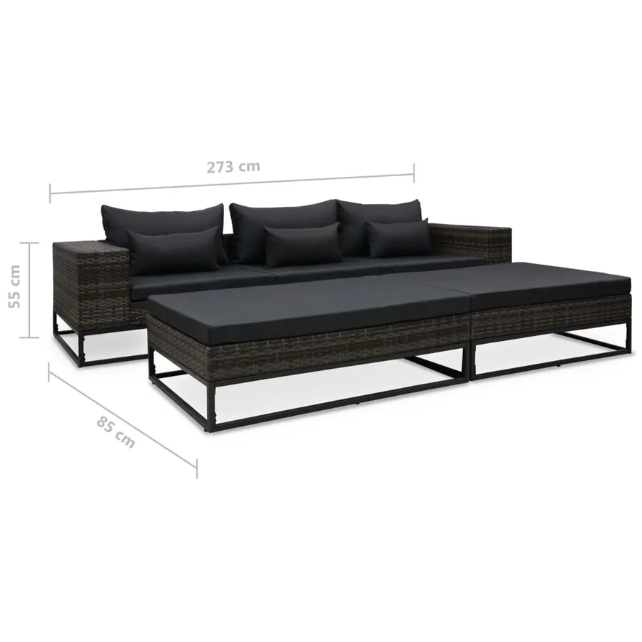Salon de jardin 5 pcs avec coussins Résine tressée Gris - 11