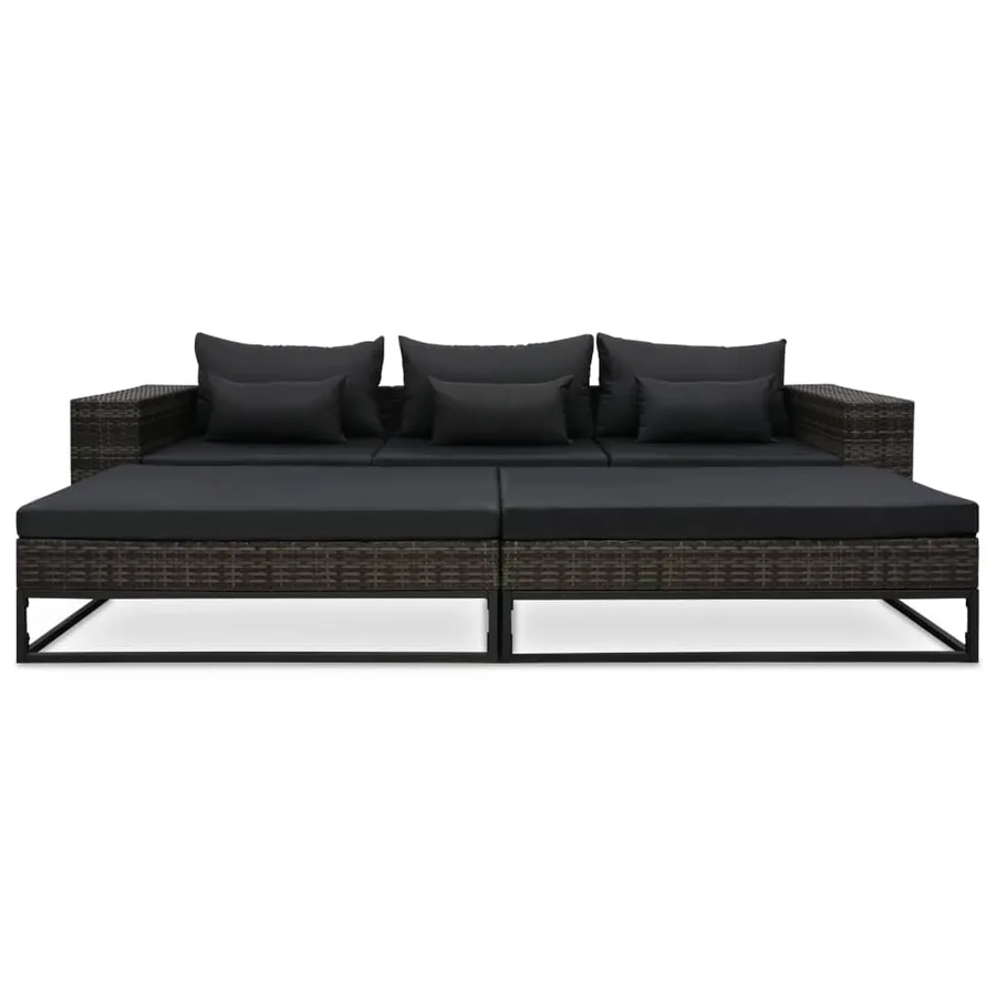Salon de jardin 5 pcs avec coussins Résine tressée Gris - 2