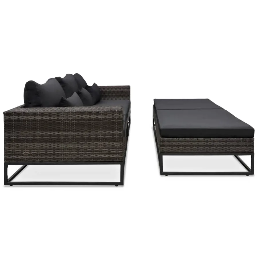 Salon de jardin 5 pcs avec coussins Résine tressée Gris - 3
