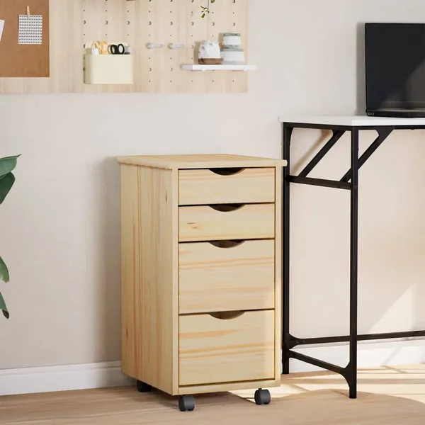 Cabinet roulant avec bureau avec roue MOSS Vernis transparent