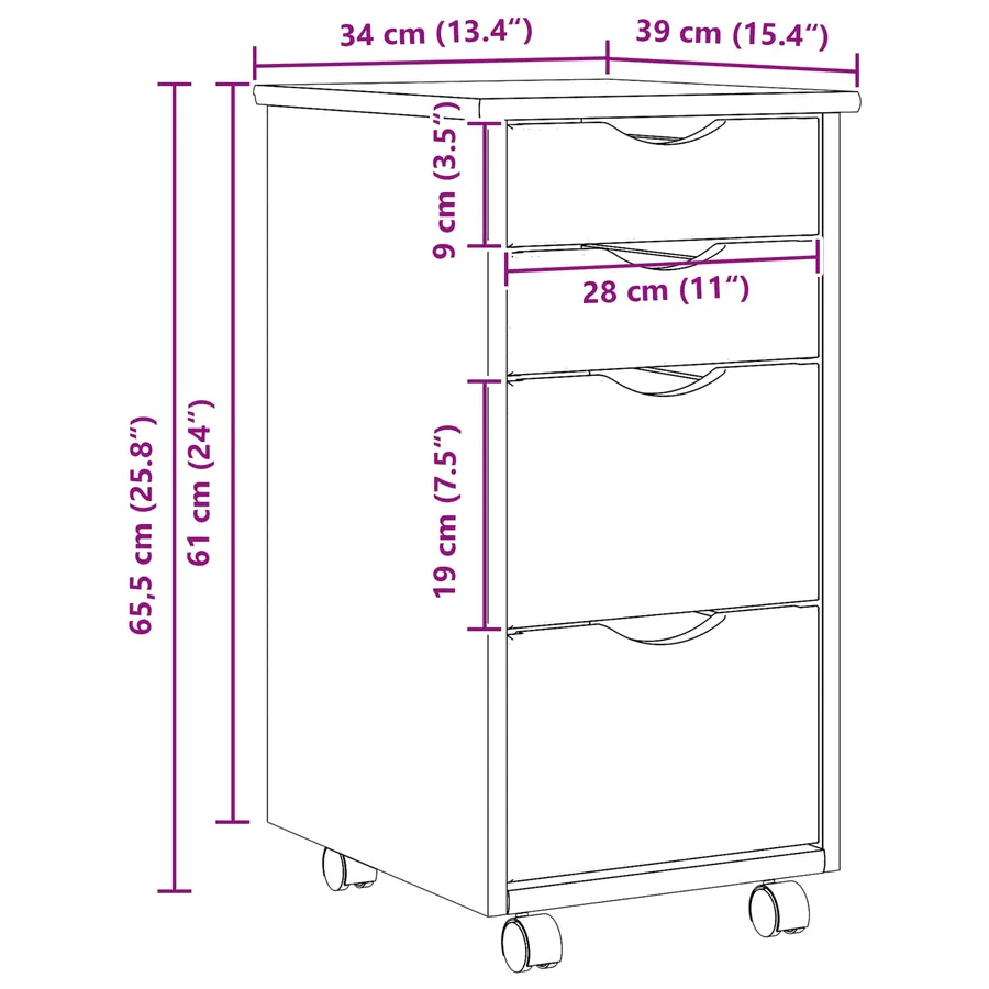 Cabinet roulant avec bureau avec roue MOSS Vernis transparent - 10