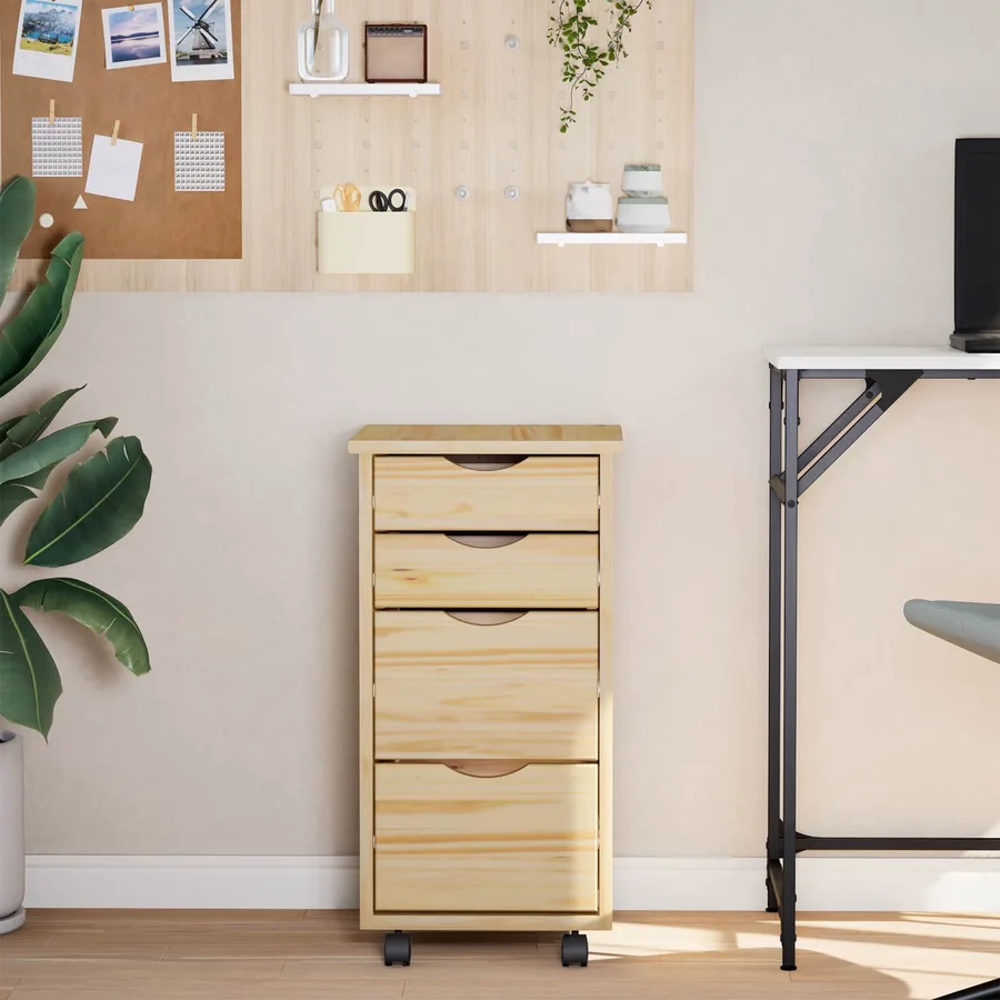 Cabinet roulant avec bureau avec roue MOSS Vernis transparent - 3