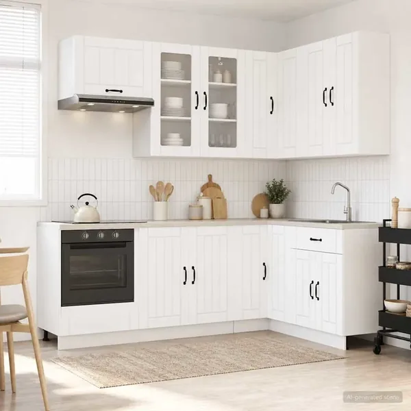 Unité de cuisine LUCCA 8 pcs Blanc Bois d'ingénierie