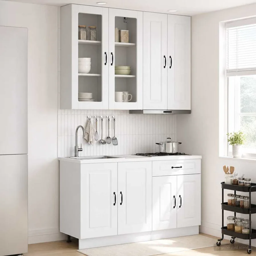 Unité de cuisine KALMAR 4 pcs Blanc brillant Bois d'ingénierie
