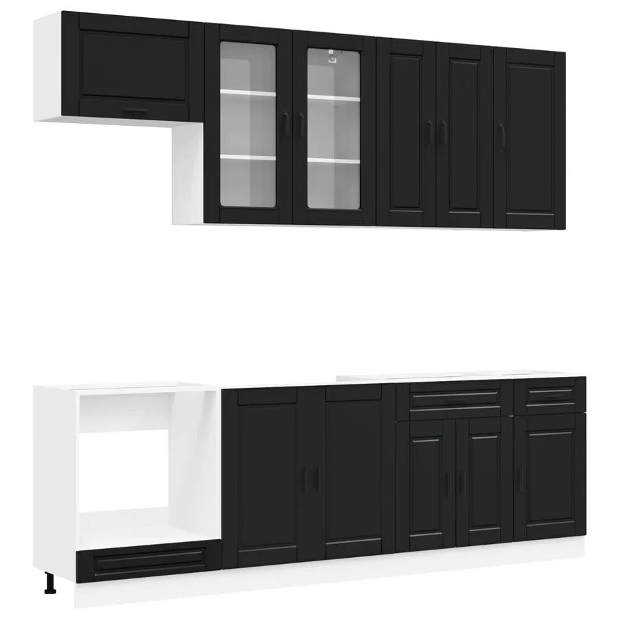 Unité de cuisine PORTO 8 pcs Noir Bois d'ingénierie - 2
