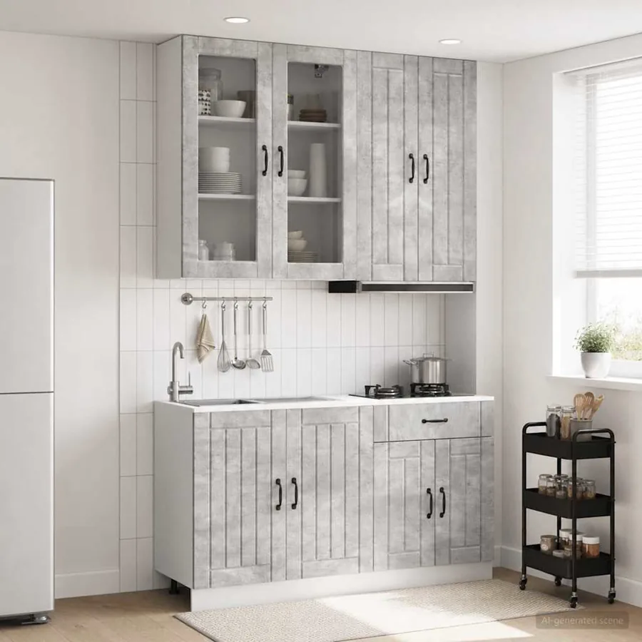 Unité de cuisine LUCCA 4 pcs Gris béton Bois d'ingénierie