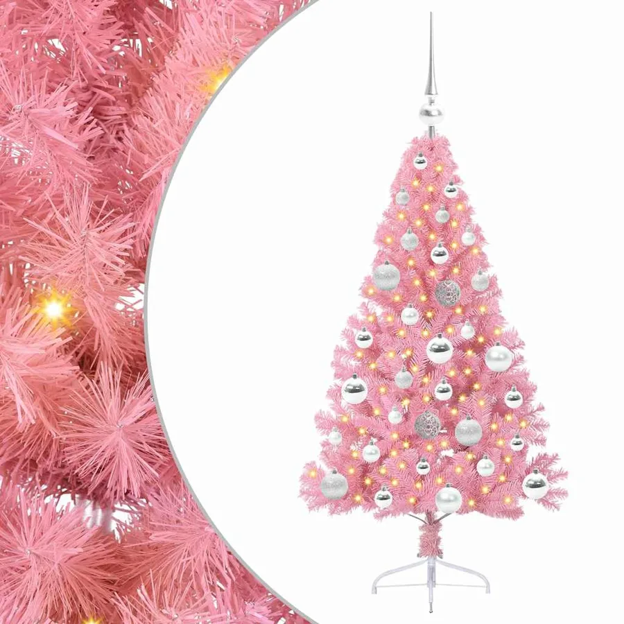 Sapin de Noël artificiel pré-éclairé Rose 120 cm PVC - 2