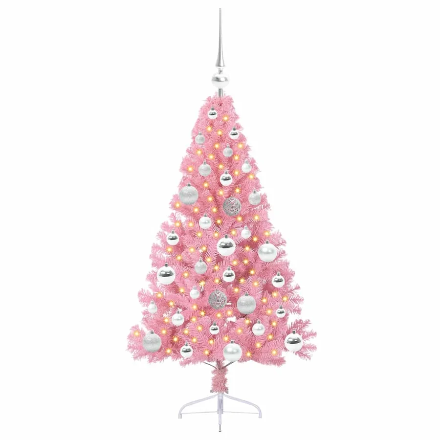 Sapin de Noël artificiel pré-éclairé Rose 120 cm PVC - 3