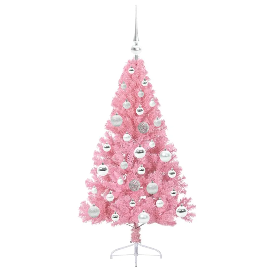 Sapin de Noël artificiel pré-éclairé Rose 120 cm PVC - 4