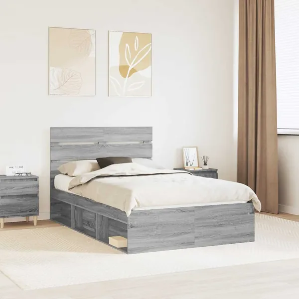 Cadre de lit Gris Sonoma 135 x 190 cm Bois de pin massif