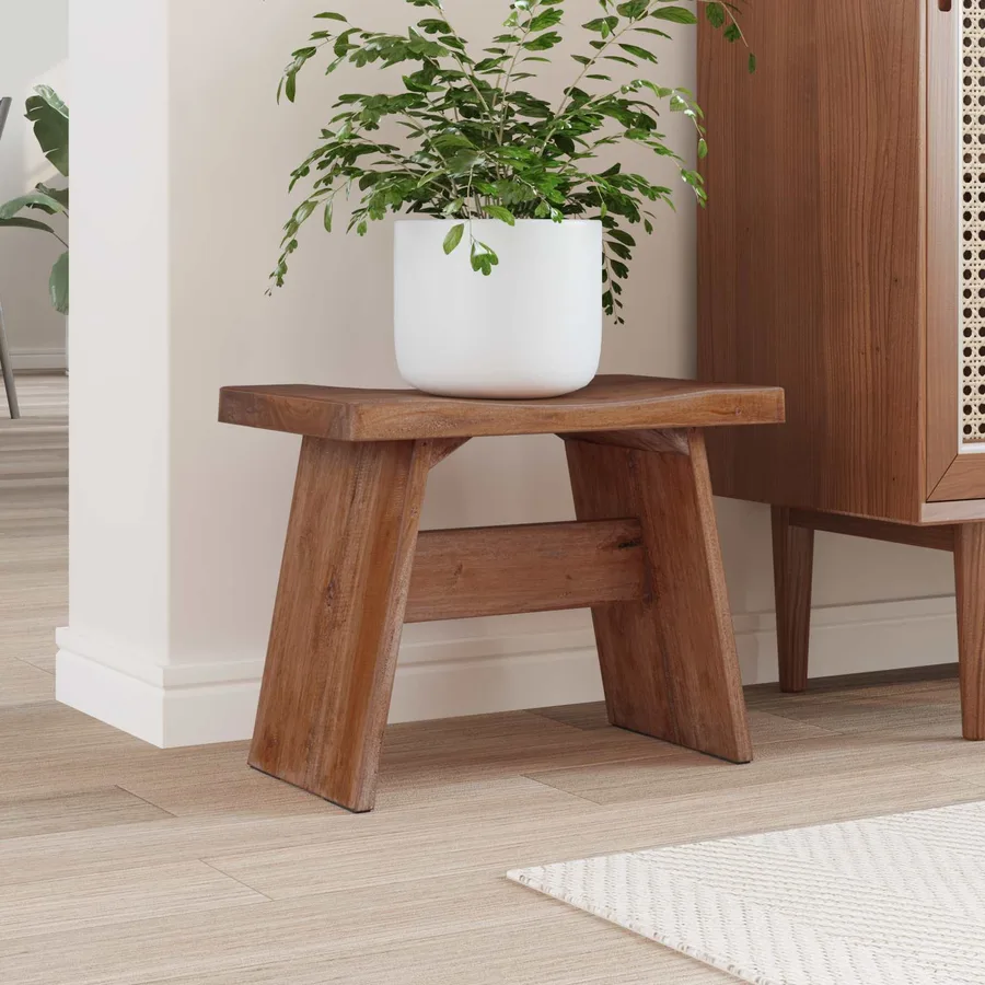 Tabouret Naturel 40 x 25 x 31 cm Bois d'Acajou - 3