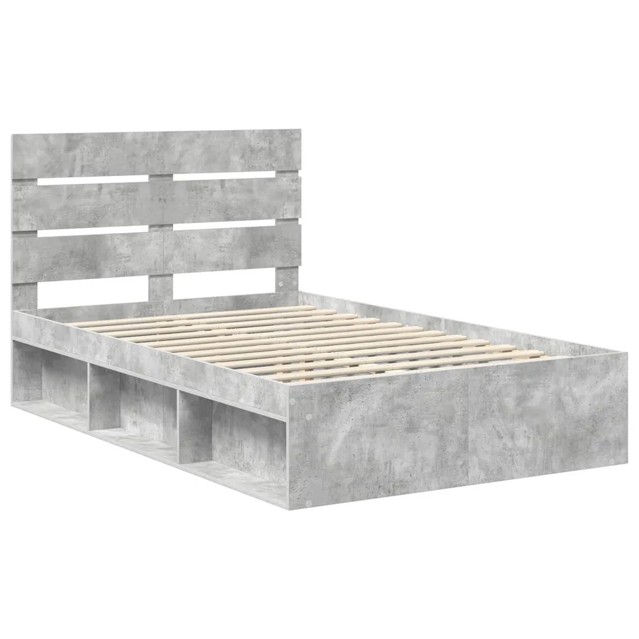 Cadre de lit Gris Béton 135 x 190 cm Bois de pin massif - 4