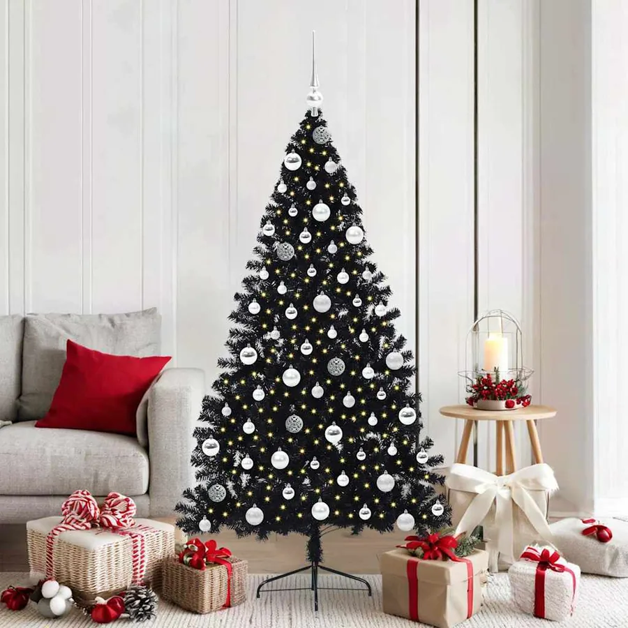 Sapin de Noël artificiel pré-éclairé Noir 180 cm PVC