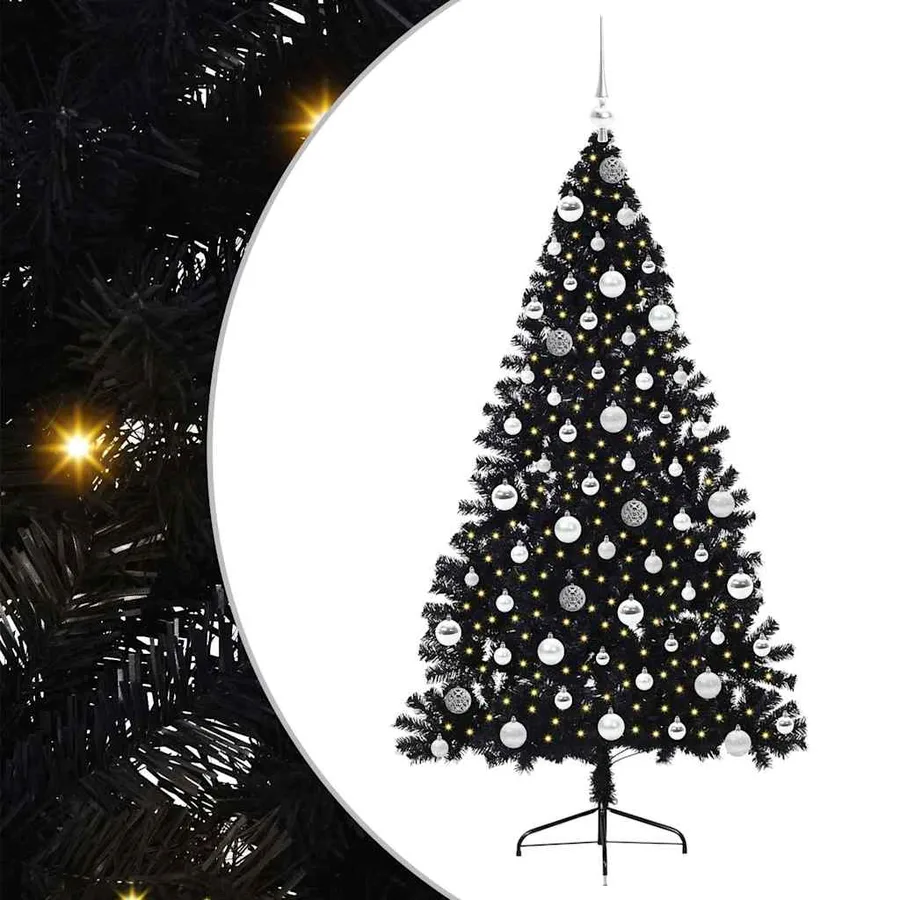 Sapin de Noël artificiel pré-éclairé Noir 180 cm PVC - 2