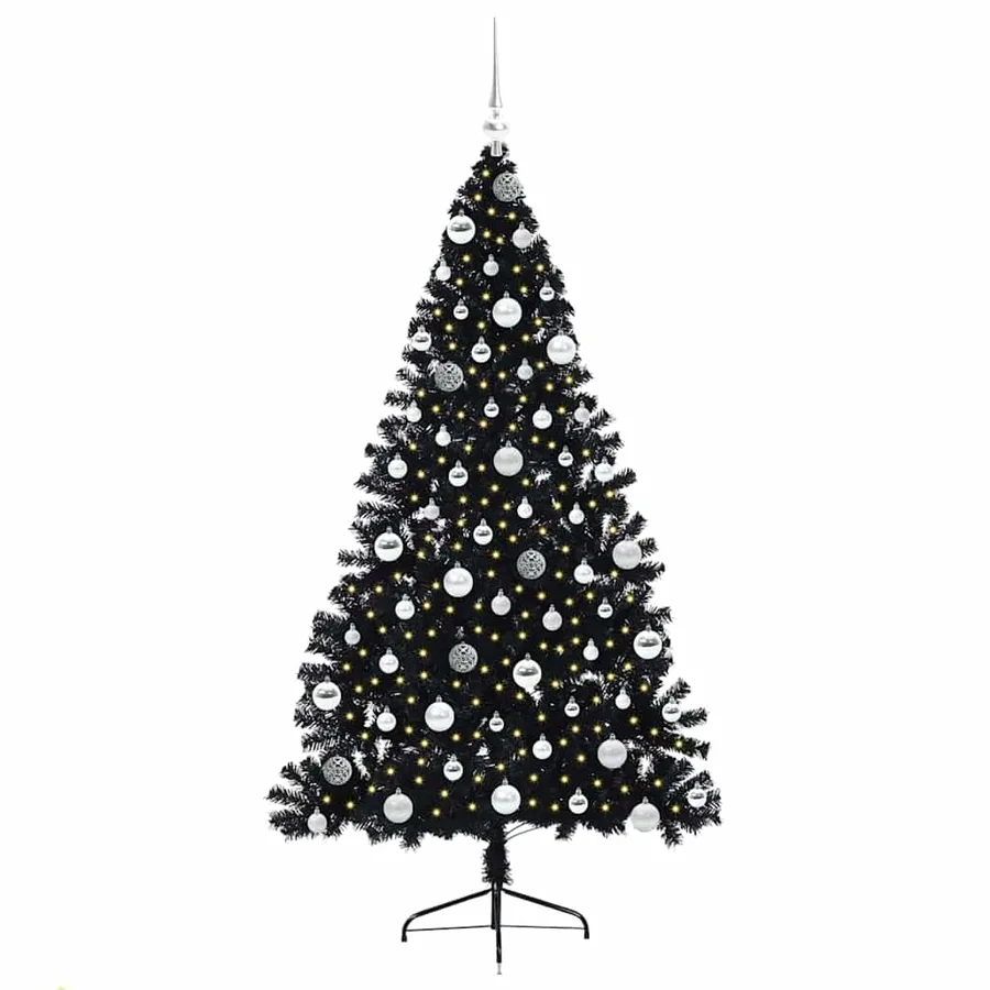 Sapin de Noël artificiel pré-éclairé Noir 180 cm PVC - 3