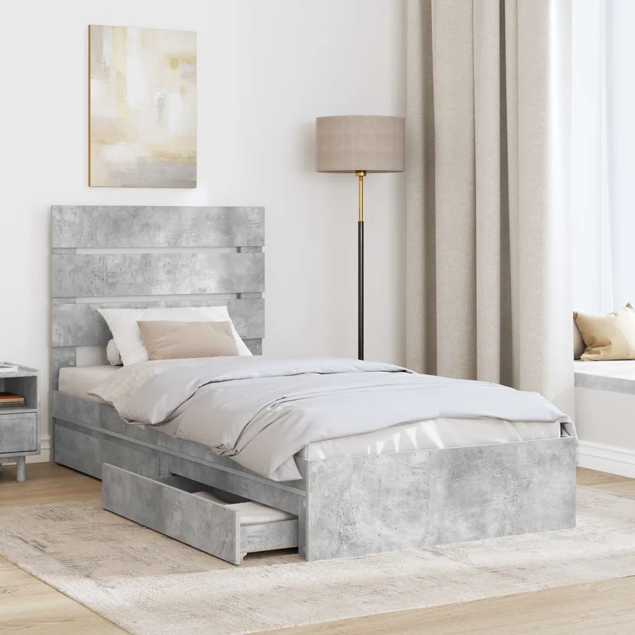 Lit de Rangement Gris béton 70 x 190 cm Bois d'ingénierie - 3