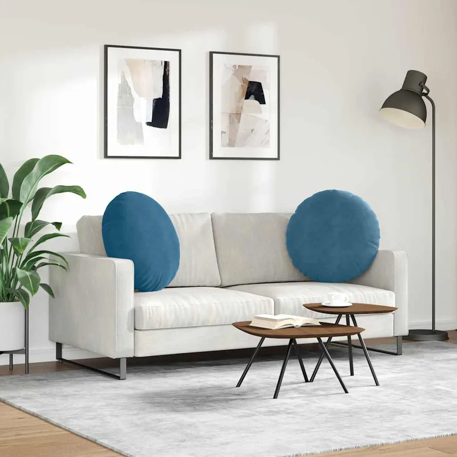 Coussins de siège 2 pcs Bleu Ø60 x 21 cm Velours - 4