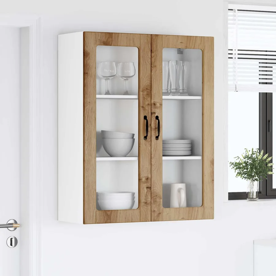 Cabinet en verre mural LUCCA Chêne artisanal 80 x 31 x 100 cm - 4