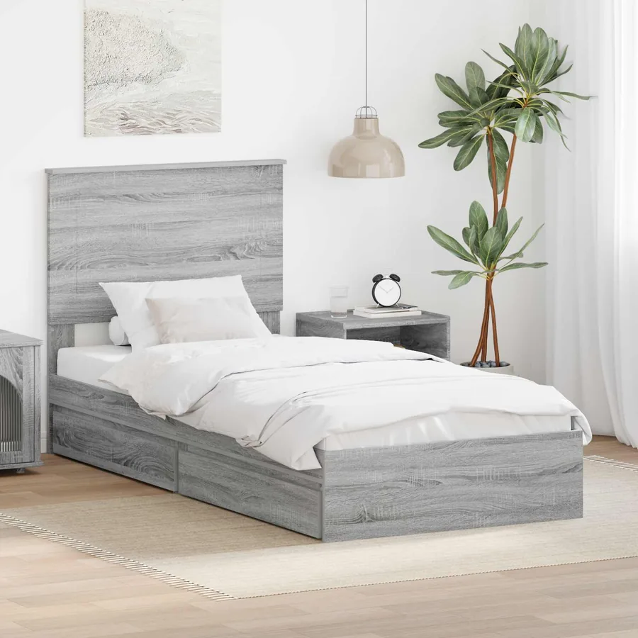 Lit de Rangement Gris Sonoma 100 x 200 cm Bois d'ingénierie