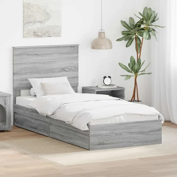 Lit de Rangement Gris Sonoma 100 x 200 cm Bois d'ingénierie