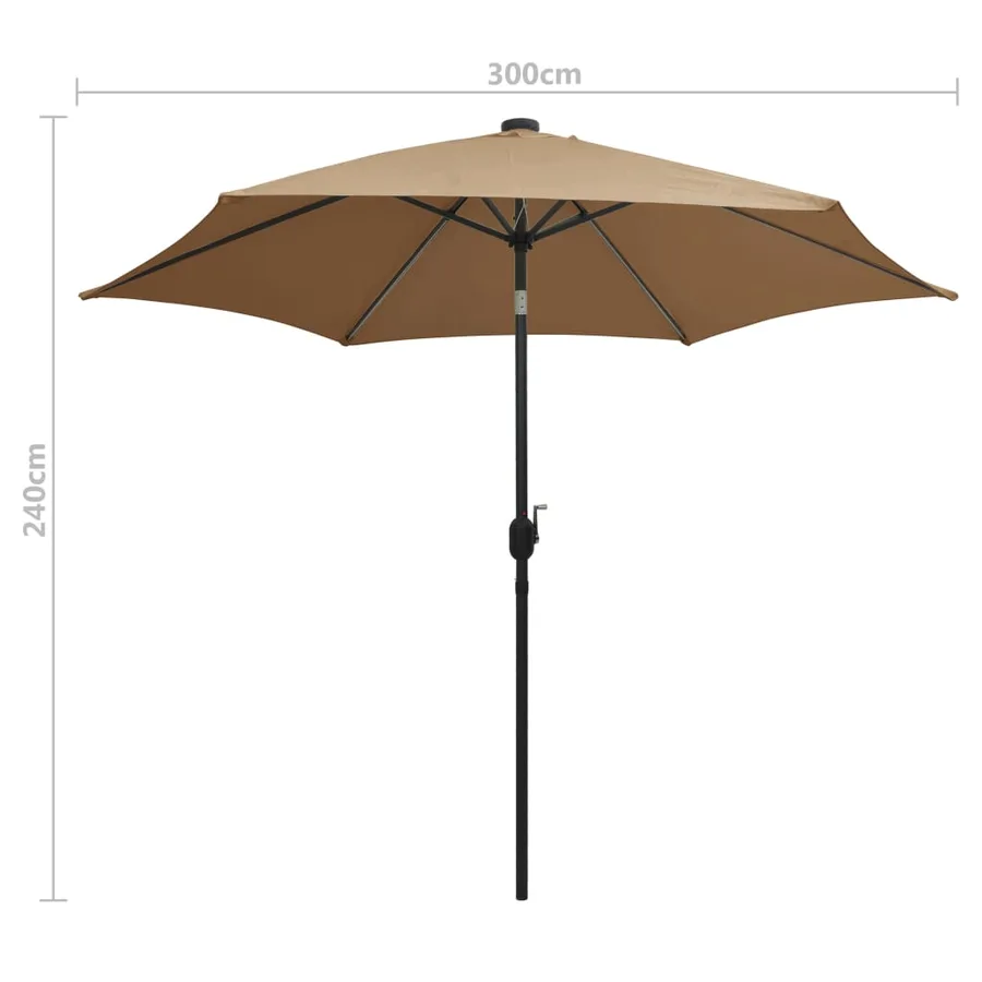 Parasol de jardin avec lumières LED et mât en aluminium taupe - 8