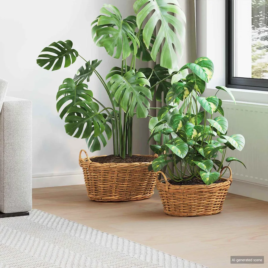 Panier de Plante avec stockage 2 pc Brun Naturel Rattan Kubu