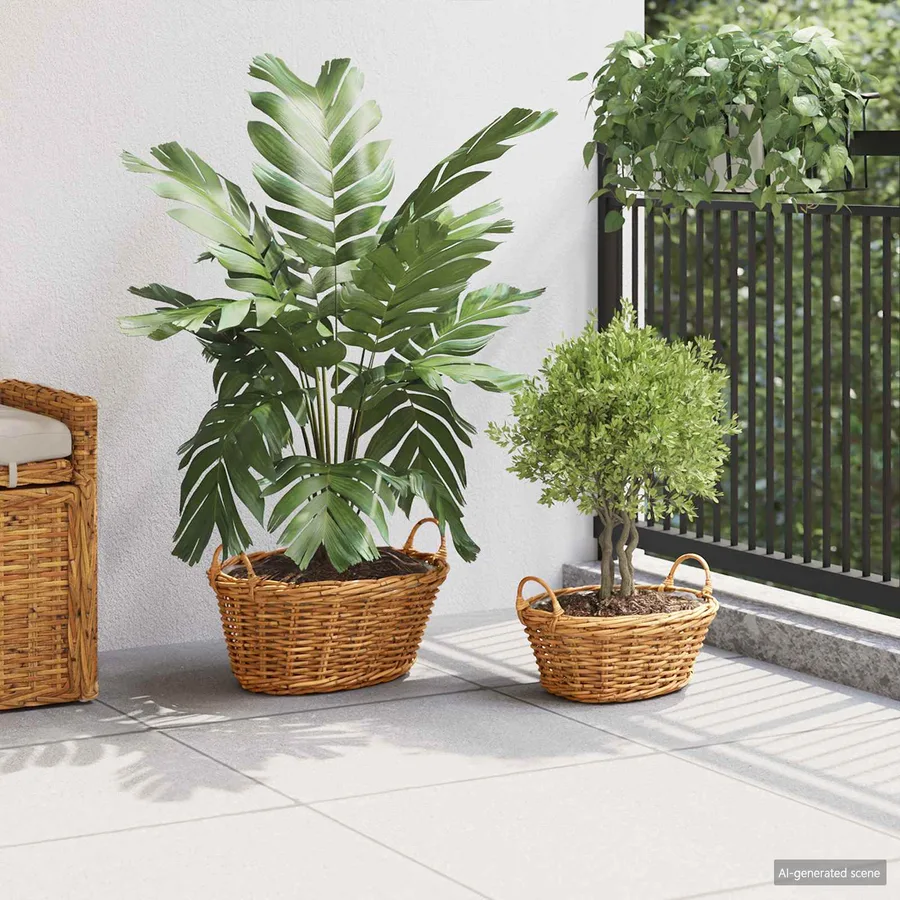 Panier de Plante avec stockage 2 pc Brun Naturel Rattan Kubu - 3