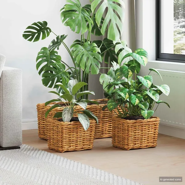 Panier de plantation 3 pc Brun Naturel Rattan Kubu