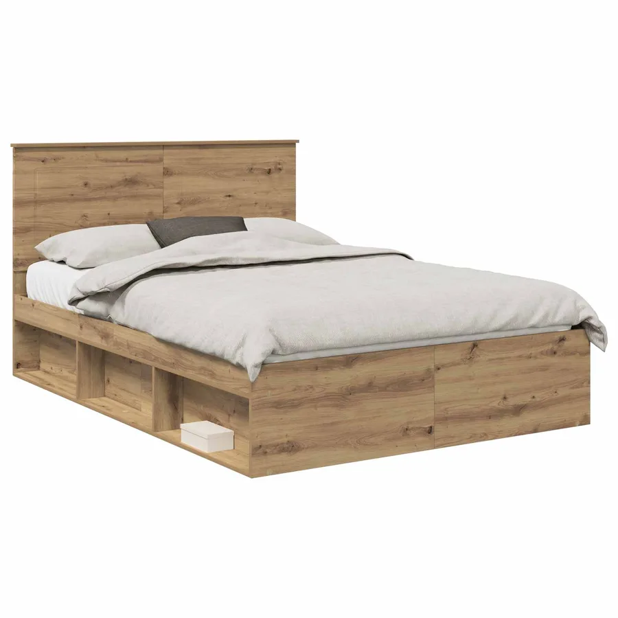 Cadre de lit Chêne artisan 150 x 200 cm Bois de pin massif - 2