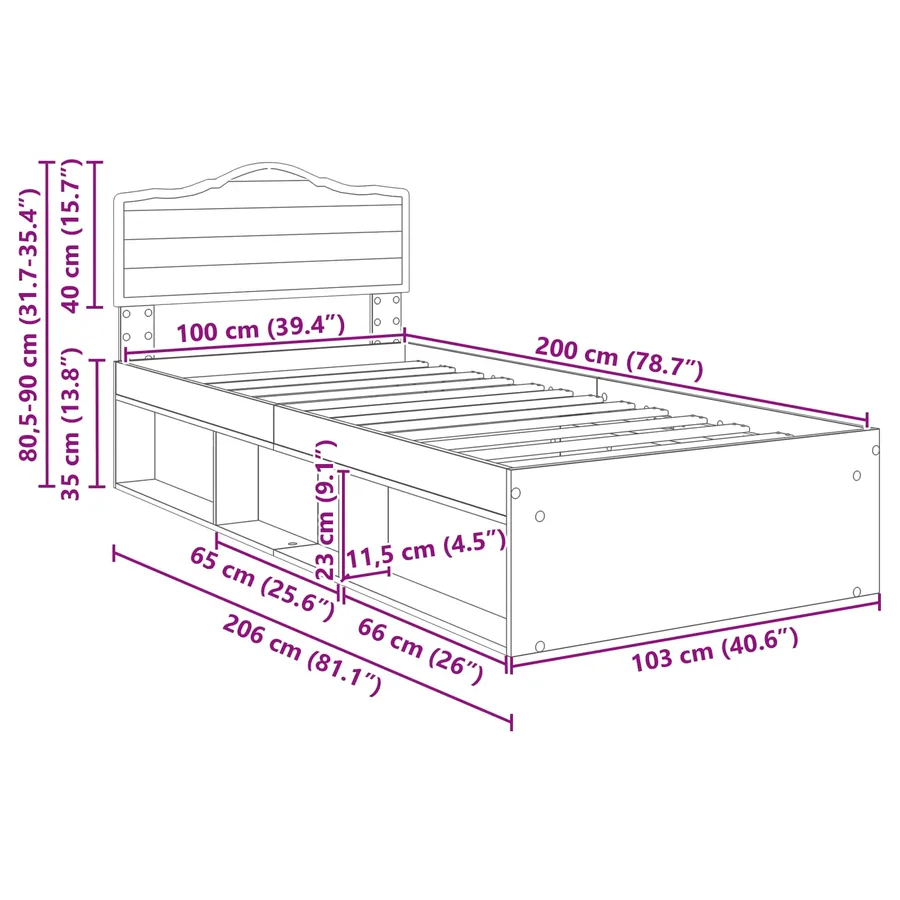Cadre de lit Blanc 100 x 200 cm Bois de pin massif - 13