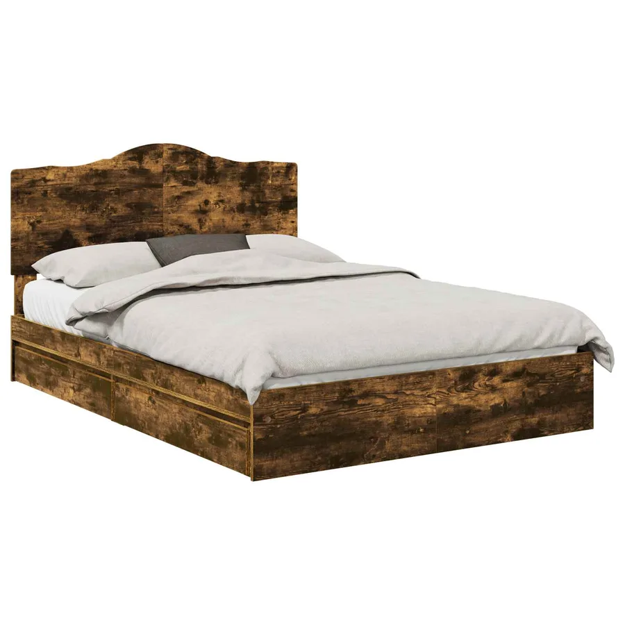 Lit de Rangement Chêne fumé 160 x 200 cm Bois d'ingénierie - 2