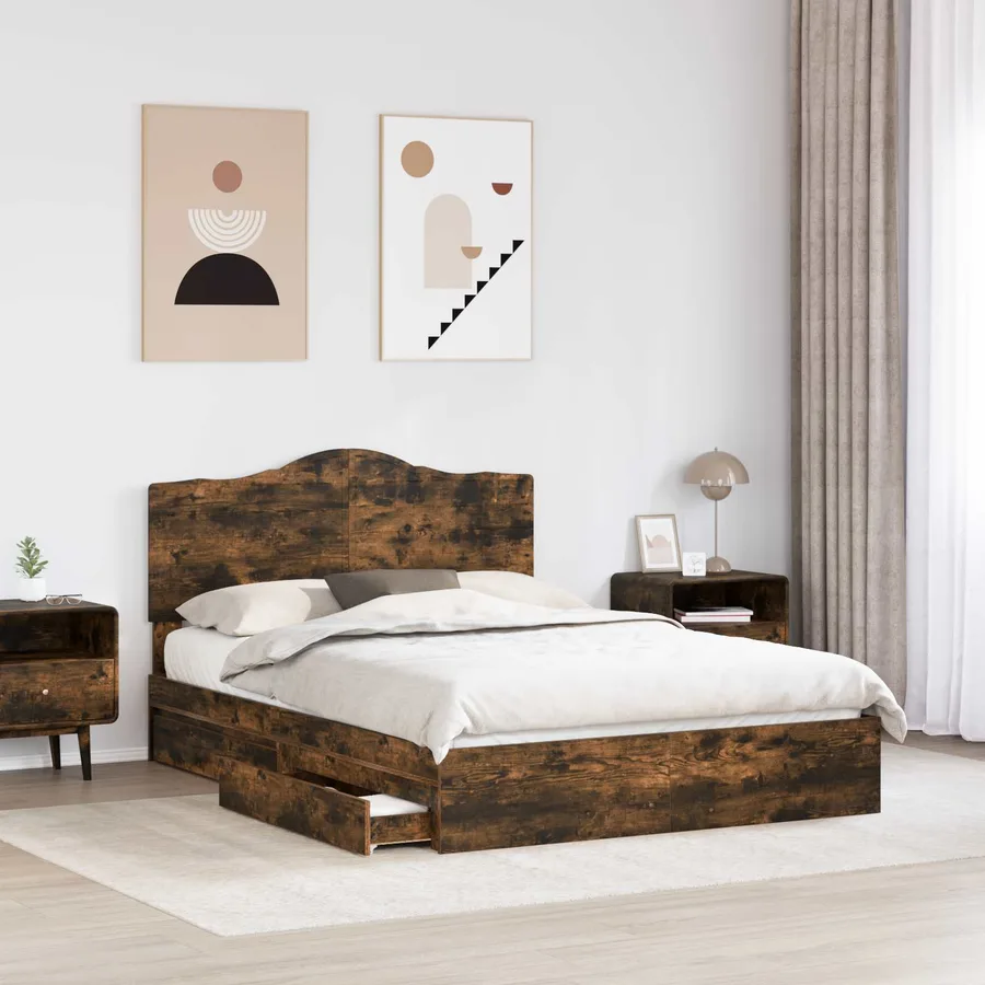Lit de Rangement Chêne fumé 160 x 200 cm Bois d'ingénierie - 3