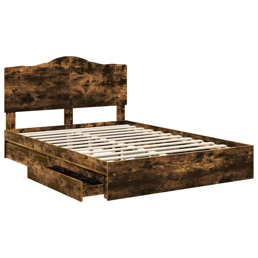 Lit de Rangement Chêne fumé 160 x 200 cm Bois d'ingénierie - 5