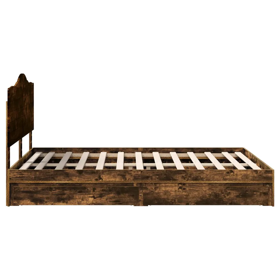 Lit de Rangement Chêne fumé 160 x 200 cm Bois d'ingénierie - 9