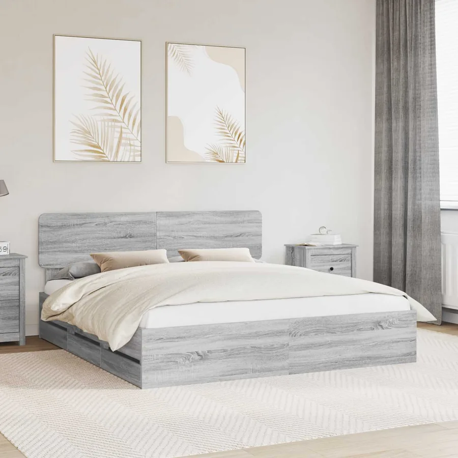 Cadre de lit Gris Sonoma 200 x 200 cm Bois d’ingénierie