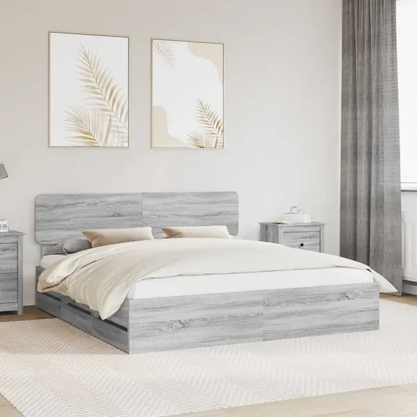 Cadre de lit Gris Sonoma 200 x 200 cm Bois d’ingénierie