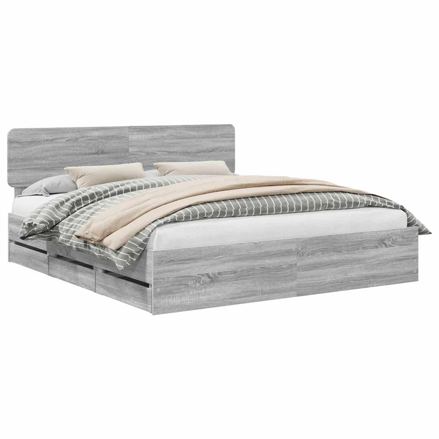Cadre de lit Gris Sonoma 200 x 200 cm Bois d’ingénierie - 2