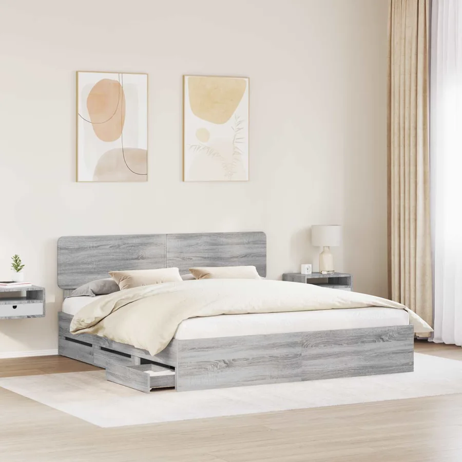 Cadre de lit Gris Sonoma 200 x 200 cm Bois d’ingénierie - 3