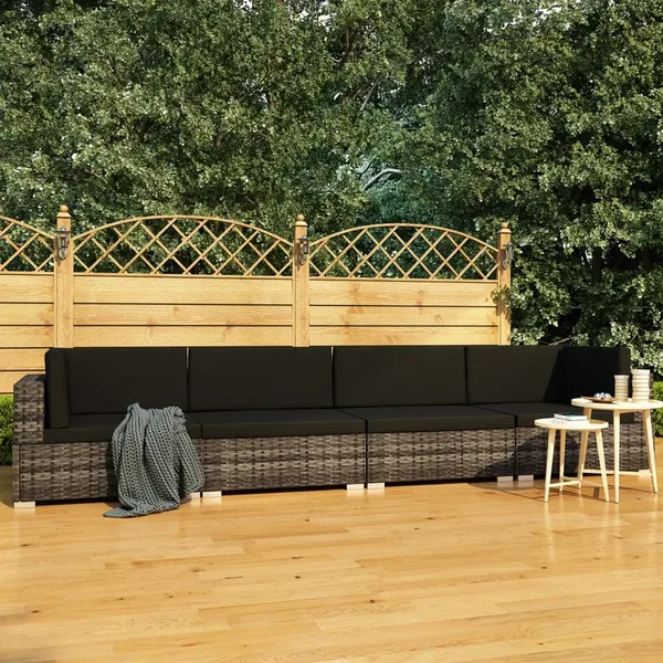 Salon de jardin 4 pcs avec coussins résine tressée gris