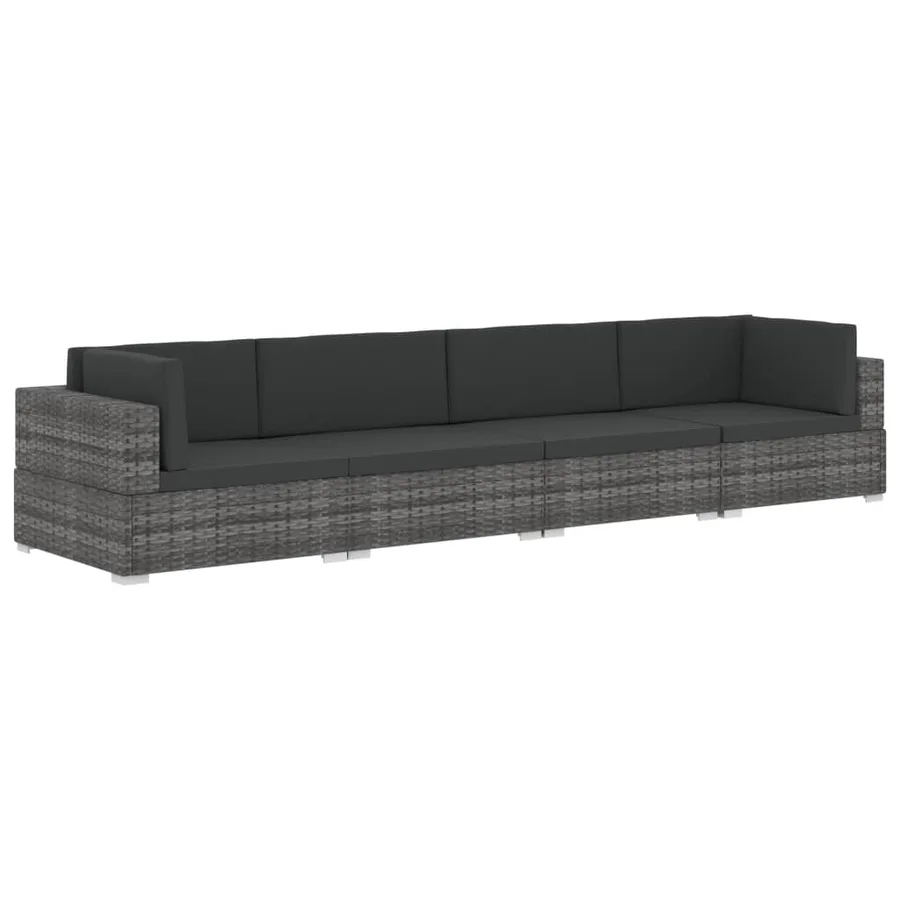 Salon de jardin 4 pcs avec coussins résine tressée gris - 2