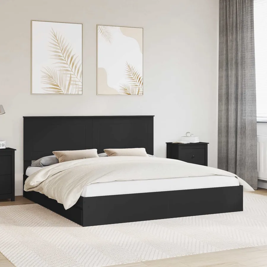 Lit de Rangement Noir 200 x 200 cm Bois d'ingénierie