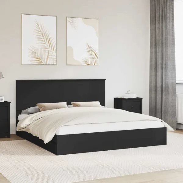 Lit de Rangement Noir 200 x 200 cm Bois d'ingénierie